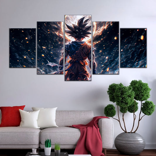 Dragon Ball Super Goku Ultra Instinct Canvas Wall Art - 5 Piece Split Panel DBZ Anime Poster - Ready to Hang Living Room Man Cave Decor - DR5074