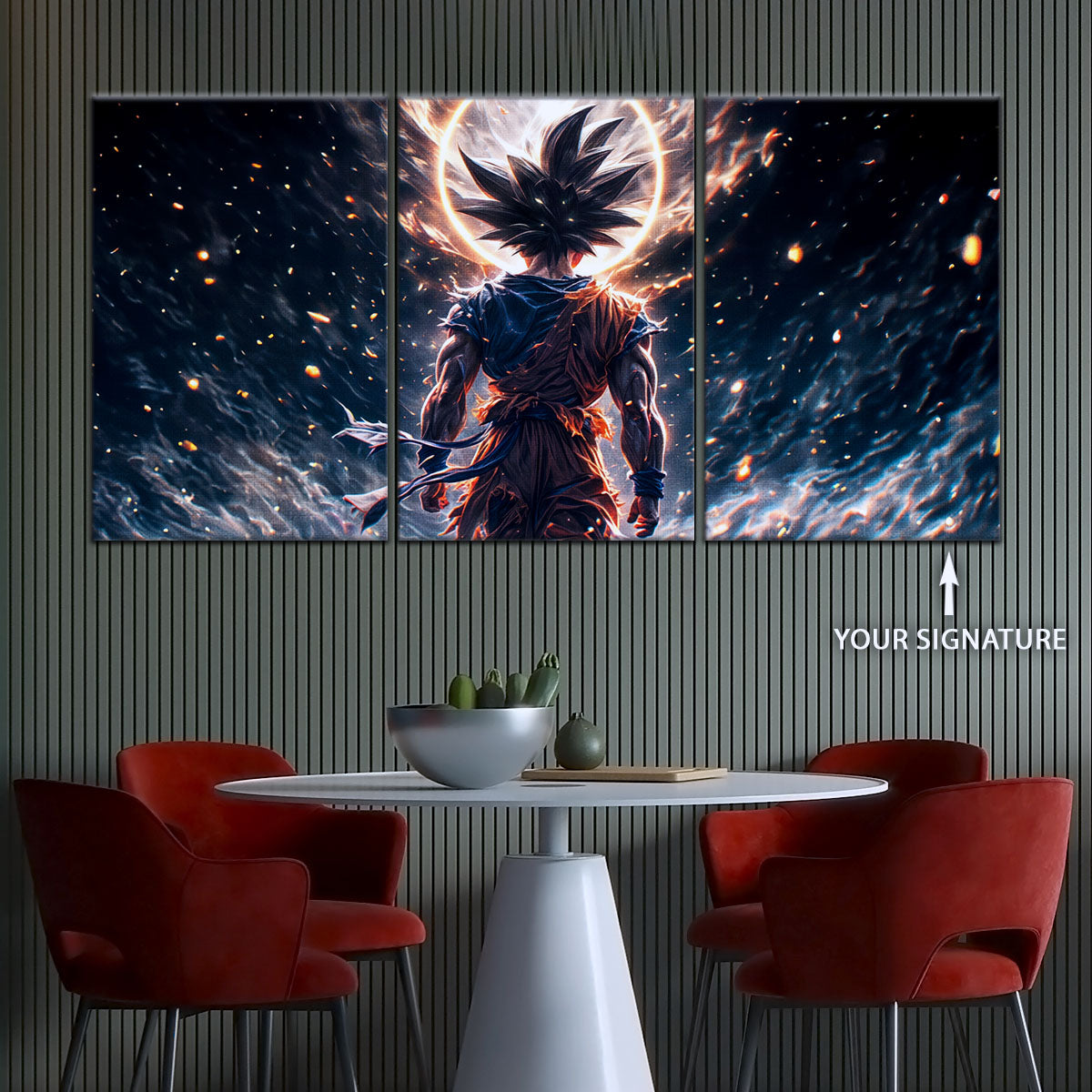 Dragon Ball Super Goku Ultra Instinct Canvas Wall Art - 5 Piece Split Panel DBZ Anime Poster - Ready to Hang Living Room Man Cave Decor - DR5074