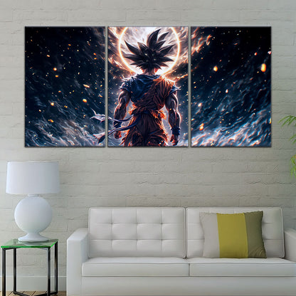 Dragon Ball Super Goku Ultra Instinct Canvas Wall Art - 5 Piece Split Panel DBZ Anime Poster - Ready to Hang Living Room Man Cave Decor - DR5074
