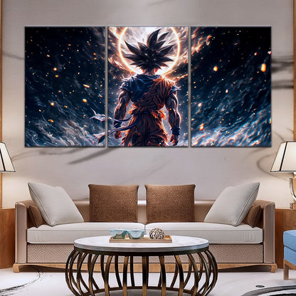 Dragon Ball Super Goku Ultra Instinct Canvas Wall Art - 5 Piece Split Panel DBZ Anime Poster - Ready to Hang Living Room Man Cave Decor - DR5074