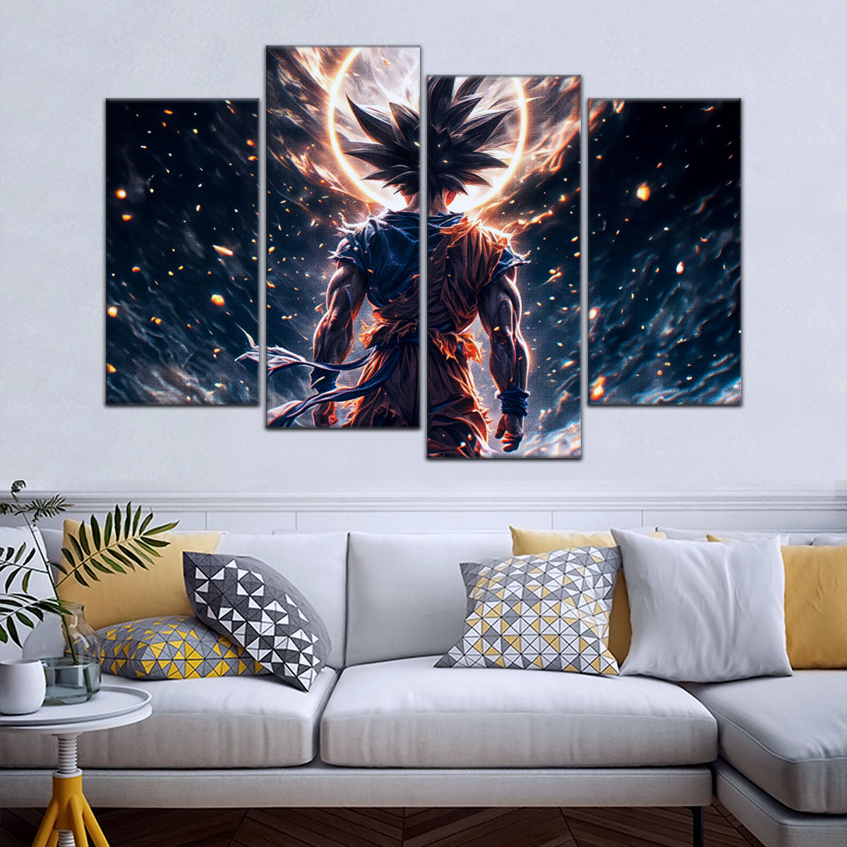 Dragon Ball Super Goku Ultra Instinct Canvas Wall Art - 5 Piece Split Panel DBZ Anime Poster - Ready to Hang Living Room Man Cave Decor - DR5074