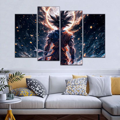 Dragon Ball Super Goku Ultra Instinct Canvas Wall Art - 5 Piece Split Panel DBZ Anime Poster - Ready to Hang Living Room Man Cave Decor - DR5074