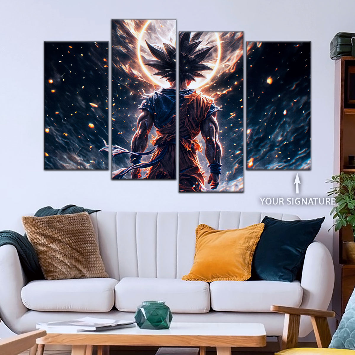 Dragon Ball Super Goku Ultra Instinct Canvas Wall Art - 5 Piece Split Panel DBZ Anime Poster - Ready to Hang Living Room Man Cave Decor - DR5074