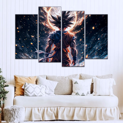 Dragon Ball Super Goku Ultra Instinct Canvas Wall Art - 5 Piece Split Panel DBZ Anime Poster - Ready to Hang Living Room Man Cave Decor - DR5074