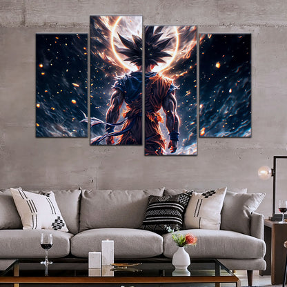 Dragon Ball Super Goku Ultra Instinct Canvas Wall Art - 5 Piece Split Panel DBZ Anime Poster - Ready to Hang Living Room Man Cave Decor - DR5074