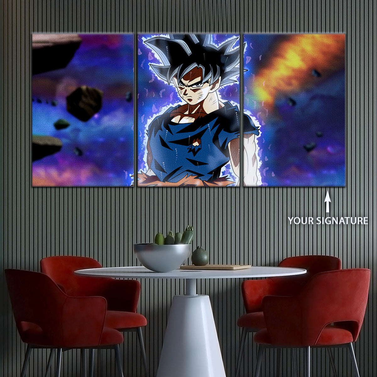 Dragon Ball Super Goku Ultra Instinct Canvas Wall Art - 5 Piece Split Panel DBZ Anime Poster - Ready to Hang Living Room Man Cave Decor - DR5075