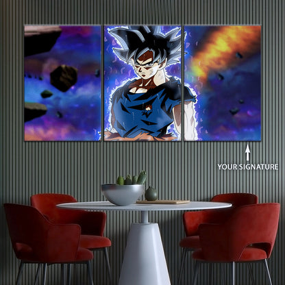 Dragon Ball Super Goku Ultra Instinct Canvas Wall Art - 5 Piece Split Panel DBZ Anime Poster - Ready to Hang Living Room Man Cave Decor - DR5075