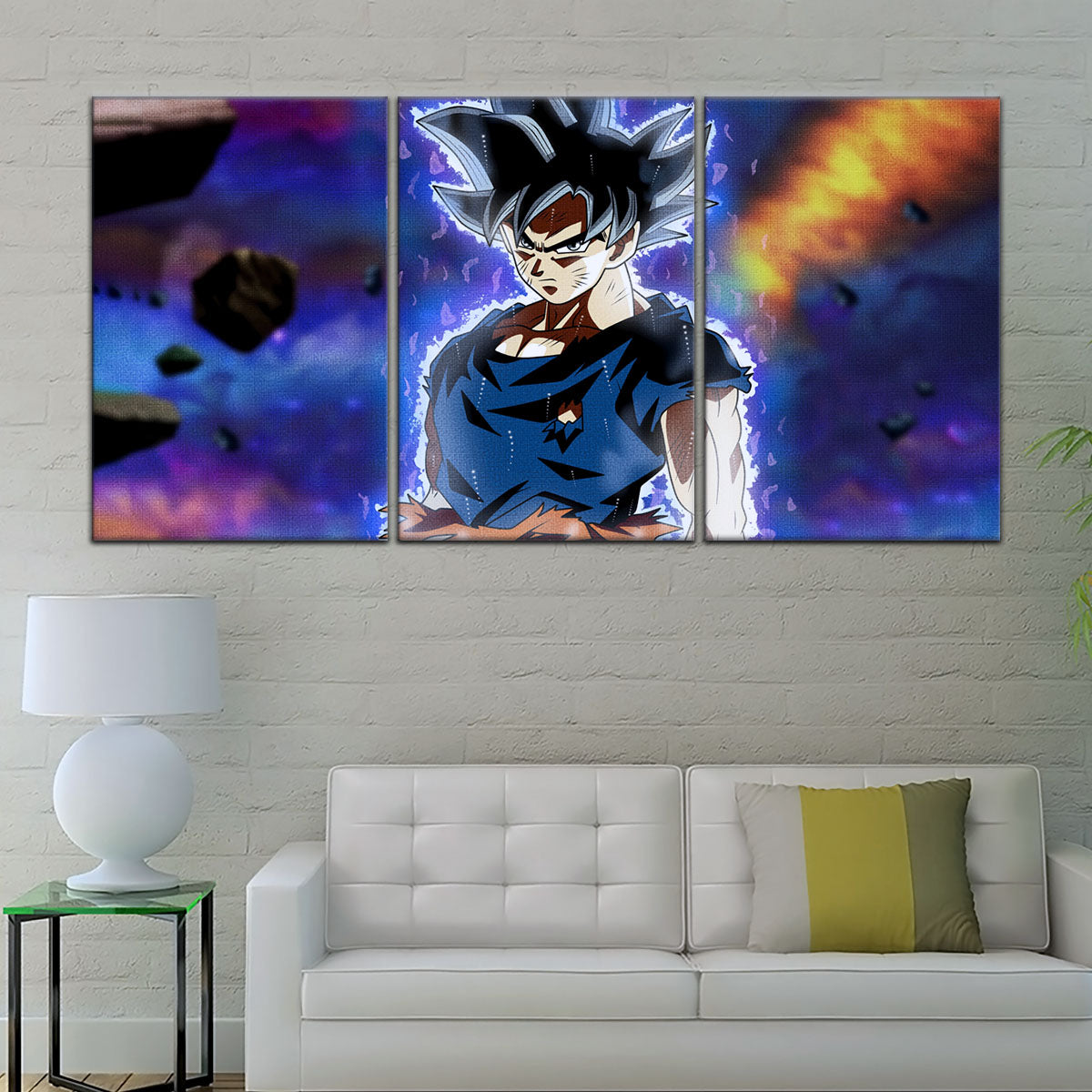 Dragon Ball Super Goku Ultra Instinct Canvas Wall Art - 5 Piece Split Panel DBZ Anime Poster - Ready to Hang Living Room Man Cave Decor - DR5075