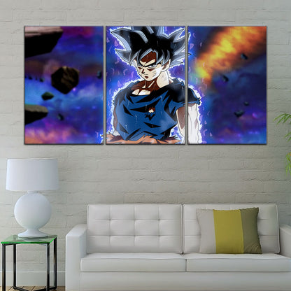 Dragon Ball Super Goku Ultra Instinct Canvas Wall Art - 5 Piece Split Panel DBZ Anime Poster - Ready to Hang Living Room Man Cave Decor - DR5075