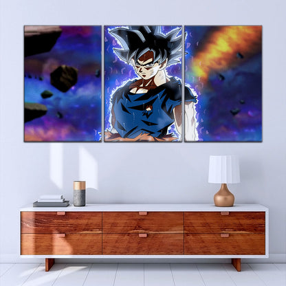 Dragon Ball Super Goku Ultra Instinct Canvas Wall Art - 5 Piece Split Panel DBZ Anime Poster - Ready to Hang Living Room Man Cave Decor - DR5075