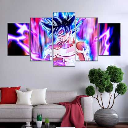 Dragon Ball Super Goku Ultra Instinct Canvas Wall Art - 5 Piece Split Panel DBZ Anime Poster - Ready to Hang Living Room Man Cave Decor - DR5076