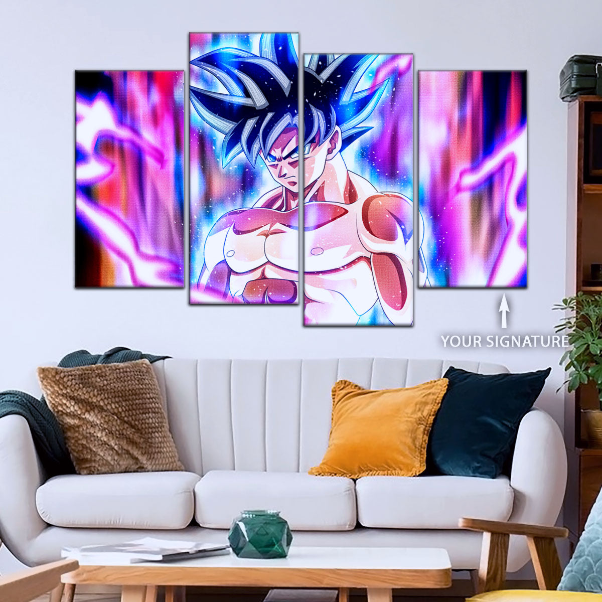 Dragon Ball Super Goku Ultra Instinct Canvas Wall Art - 5 Piece Split Panel DBZ Anime Poster - Ready to Hang Living Room Man Cave Decor - DR5076
