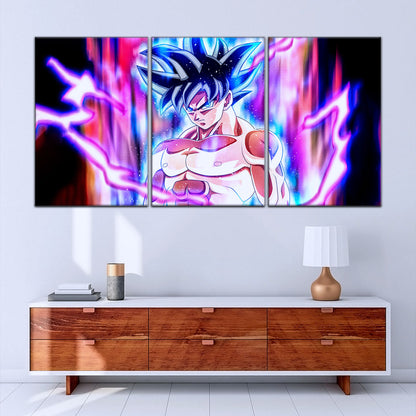 Dragon Ball Super Goku Ultra Instinct Canvas Wall Art - 5 Piece Split Panel DBZ Anime Poster - Ready to Hang Living Room Man Cave Decor - DR5076