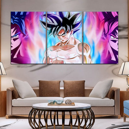 Dragon Ball Super Goku Ultra Instinct Canvas Wall Art - 5 Piece Split Panel DBZ Anime Poster - Ready to Hang Living Room Man Cave Decor - DR5077
