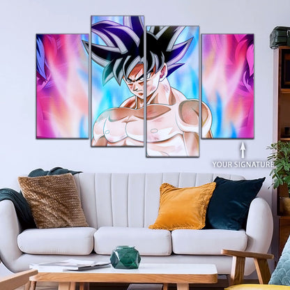 Dragon Ball Super Goku Ultra Instinct Canvas Wall Art - 5 Piece Split Panel DBZ Anime Poster - Ready to Hang Living Room Man Cave Decor - DR5077