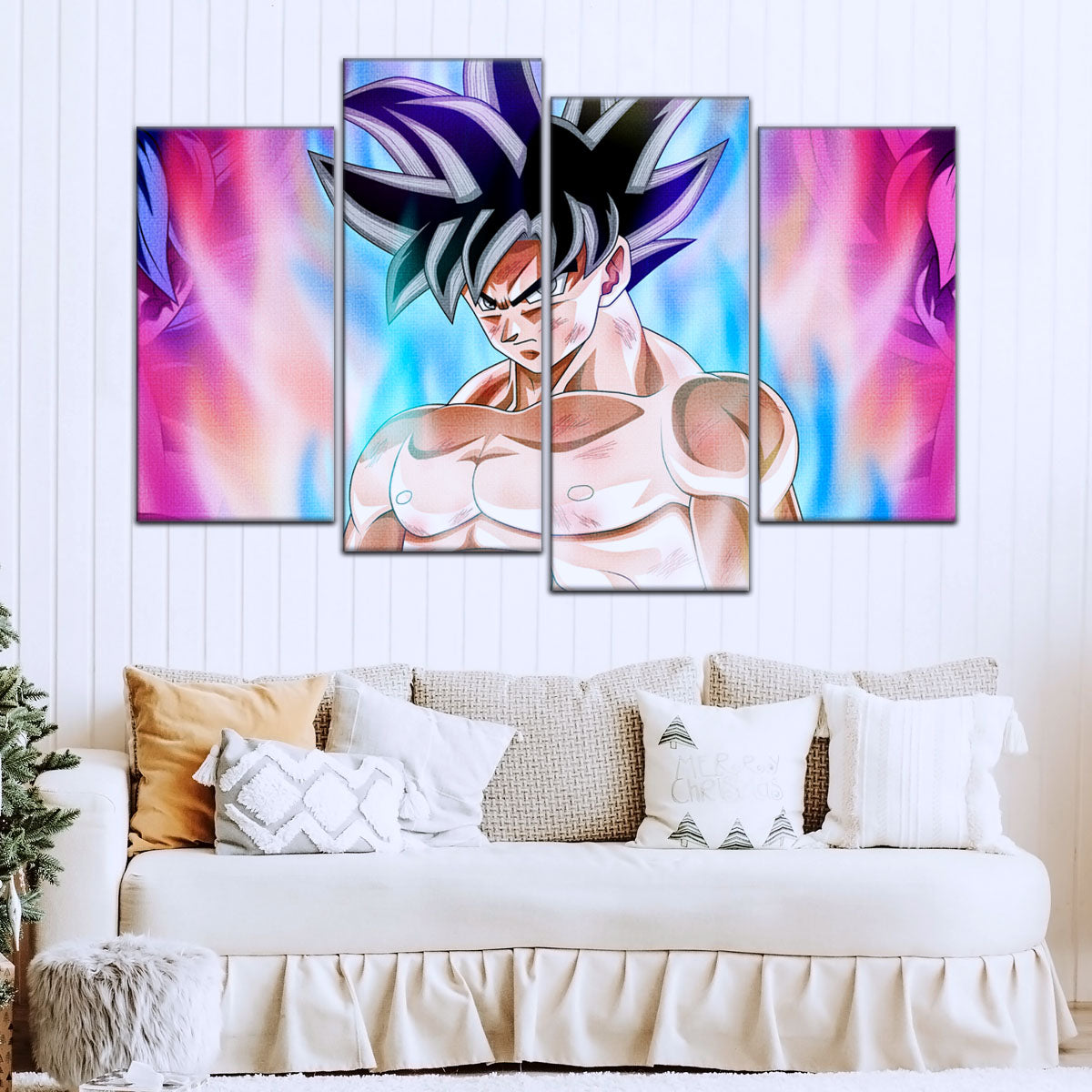 Dragon Ball Super Goku Ultra Instinct Canvas Wall Art - 5 Piece Split Panel DBZ Anime Poster - Ready to Hang Living Room Man Cave Decor - DR5077