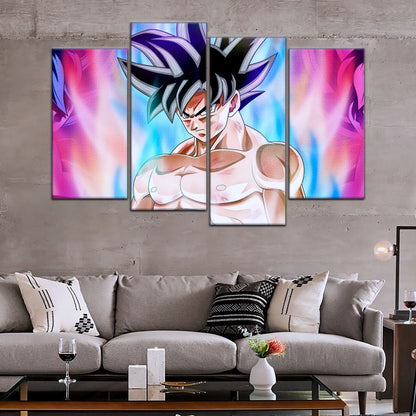 Dragon Ball Super Goku Ultra Instinct Canvas Wall Art - 5 Piece Split Panel DBZ Anime Poster - Ready to Hang Living Room Man Cave Decor - DR5077