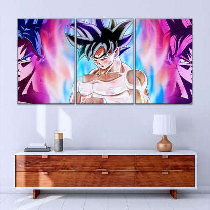 Dragon Ball Super Goku Ultra Instinct Canvas Wall Art - 5 Piece Split Panel DBZ Anime Poster - Ready to Hang Living Room Man Cave Decor - DR5077