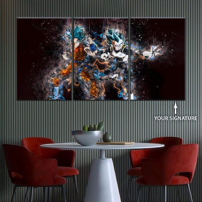 Dragon Ball Super Goku Vegeta Canvas Wall Art - 5 Piece Split Panel DBZ Anime Poster - Framed Ready to Hang Living Room Man Cave Decor - DR5065