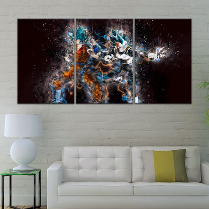 Dragon Ball Super Goku Vegeta Canvas Wall Art - 5 Piece Split Panel DBZ Anime Poster - Framed Ready to Hang Living Room Man Cave Decor - DR5065