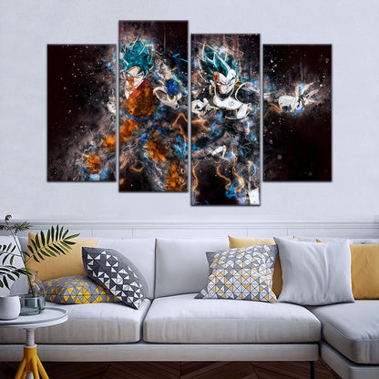 Dragon Ball Super Goku Vegeta Canvas Wall Art - 5 Piece Split Panel DBZ Anime Poster - Framed Ready to Hang Living Room Man Cave Decor - DR5065