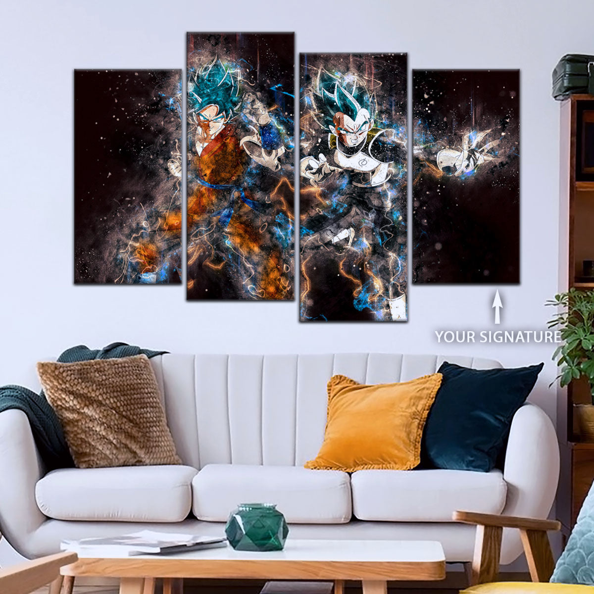 Dragon Ball Super Goku Vegeta Canvas Wall Art - 5 Piece Split Panel DBZ Anime Poster - Framed Ready to Hang Living Room Man Cave Decor - DR5065