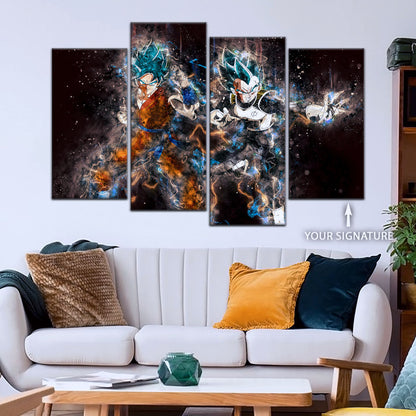 Dragon Ball Super Goku Vegeta Canvas Wall Art - 5 Piece Split Panel DBZ Anime Poster - Framed Ready to Hang Living Room Man Cave Decor - DR5065