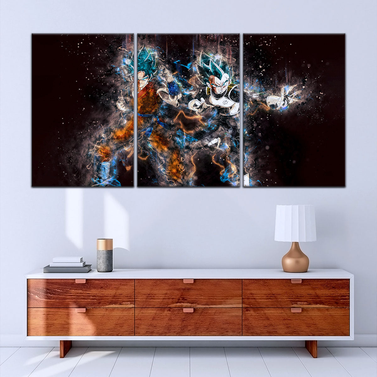 Dragon Ball Super Goku Vegeta Canvas Wall Art - 5 Piece Split Panel DBZ Anime Poster - Framed Ready to Hang Living Room Man Cave Decor - DR5065