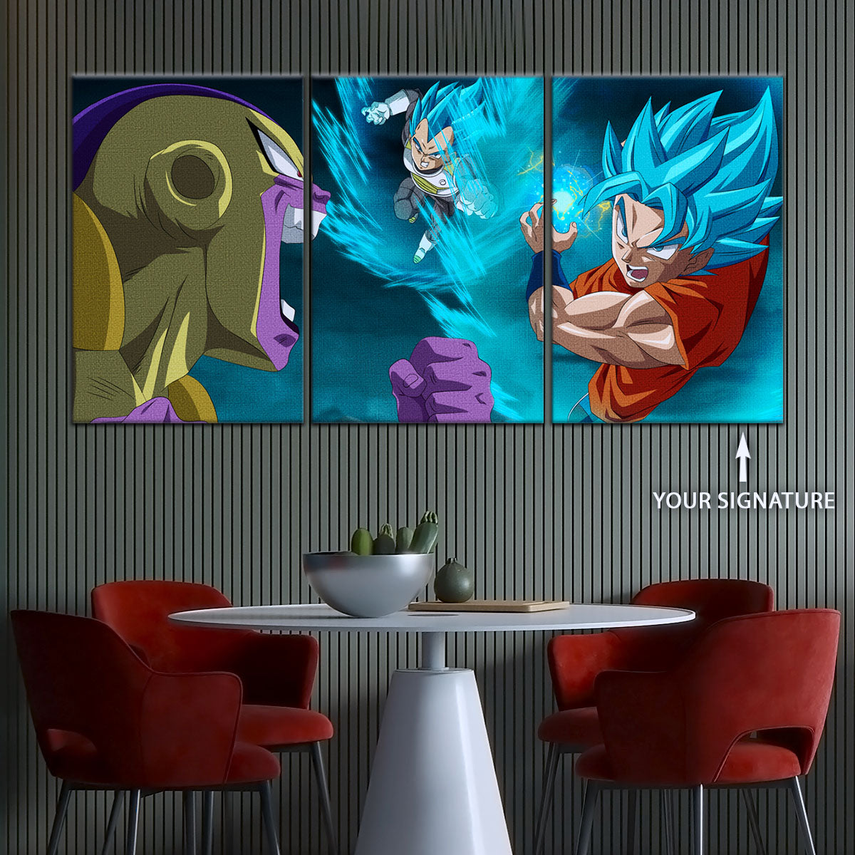 Dragon Ball Super Goku Vegeta vs Golden Frieza Canvas Wall Art - 5 Piece Split Panel DBZ Poster - Ready to Hang Living Room Man Cave Decor - DR5066