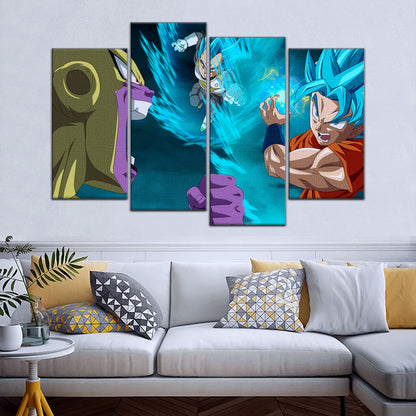 Dragon Ball Super Goku Vegeta vs Golden Frieza Canvas Wall Art - 5 Piece Split Panel DBZ Poster - Ready to Hang Living Room Man Cave Decor - DR5066