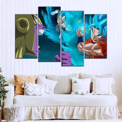 Dragon Ball Super Goku Vegeta vs Golden Frieza Canvas Wall Art - 5 Piece Split Panel DBZ Poster - Ready to Hang Living Room Man Cave Decor - DR5066