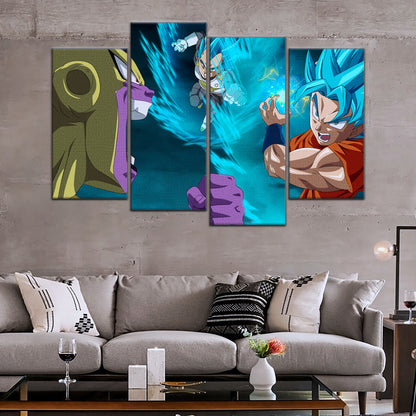 Dragon Ball Super Goku Vegeta vs Golden Frieza Canvas Wall Art - 5 Piece Split Panel DBZ Poster - Ready to Hang Living Room Man Cave Decor - DR5066