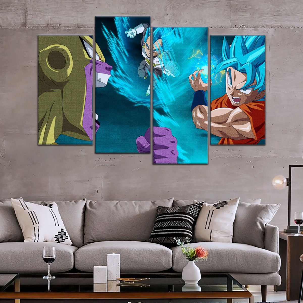 Dragon Ball Super Canvas Wall Art - DR5065 - Saiyan Blue Goku - Saiyan Blue Vegeta vs Golden Frieza