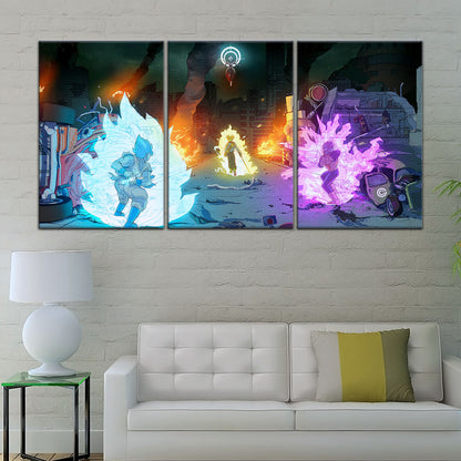 Dragon Ball Super Goku Vegeta vs Zamasu Canvas Wall Art - 5 Piece Split Panel DBZ Poster - Framed Ready to Hang Living Room Man Cave Decor - DR5060