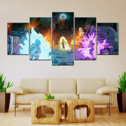 Dragon Ball Super Goku Vegeta vs Zamasu Canvas Wall Art - 5 Piece Split Panel DBZ Poster - Framed Ready to Hang Living Room Man Cave Decor - DR5060