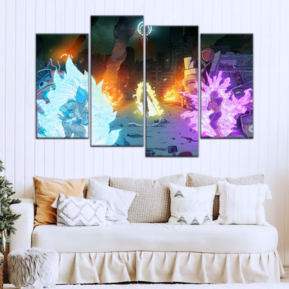 Dragon Ball Super Goku Vegeta vs Zamasu Canvas Wall Art - 5 Piece Split Panel DBZ Poster - Framed Ready to Hang Living Room Man Cave Decor - DR5060