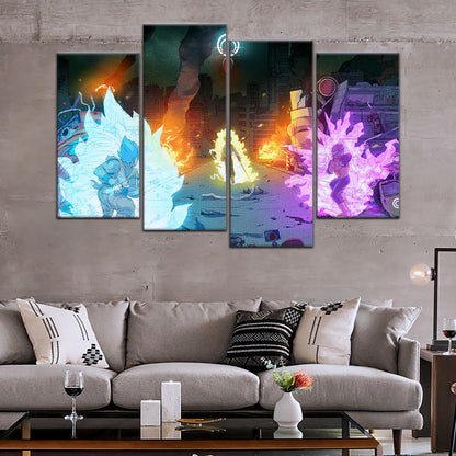 Dragon Ball Super Goku Vegeta vs Zamasu Canvas Wall Art - 5 Piece Split Panel DBZ Poster - Framed Ready to Hang Living Room Man Cave Decor - DR5060