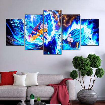 Dragon Ball Super Goku vs Vegeta Canvas Wall Art - 5 Piece Split Panel DBZ Poster Framed Print - Ready to Hang Living Room Man Cave Decor - DR5064
