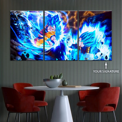 Dragon Ball Super Goku vs Vegeta Canvas Wall Art - 5 Piece Split Panel DBZ Poster Framed Print - Ready to Hang Living Room Man Cave Decor - DR5064