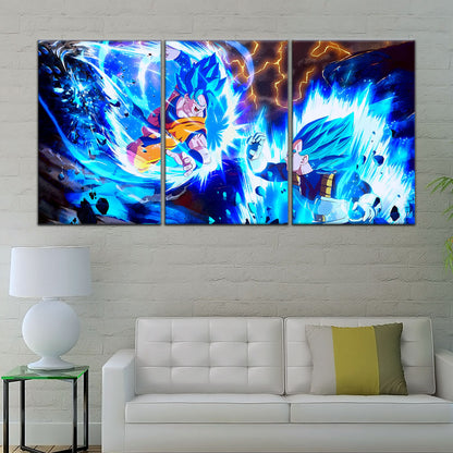 Dragon Ball Super Goku vs Vegeta Canvas Wall Art - 5 Piece Split Panel DBZ Poster Framed Print - Ready to Hang Living Room Man Cave Decor - DR5064