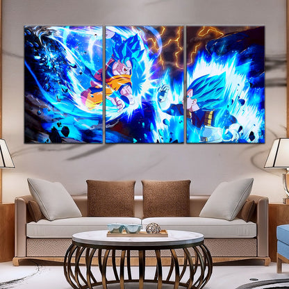 Dragon Ball Super Goku vs Vegeta Canvas Wall Art - 5 Piece Split Panel DBZ Poster Framed Print - Ready to Hang Living Room Man Cave Decor - DR5064