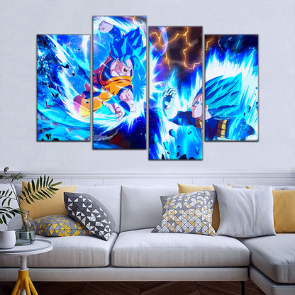 Dragon Ball Super Goku vs Vegeta Canvas Wall Art - 5 Piece Split Panel DBZ Poster Framed Print - Ready to Hang Living Room Man Cave Decor - DR5064