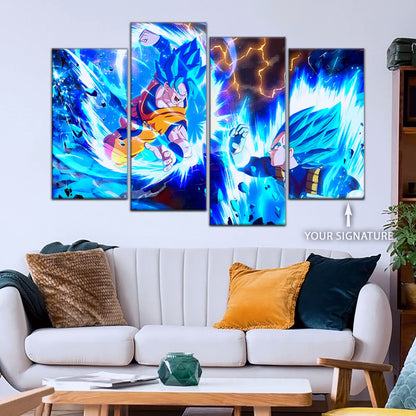 Dragon Ball Super Goku vs Vegeta Canvas Wall Art - 5 Piece Split Panel DBZ Poster Framed Print - Ready to Hang Living Room Man Cave Decor - DR5064