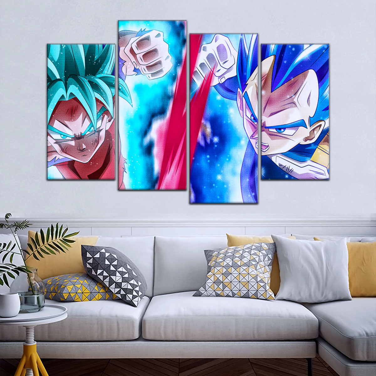 Dragon Ball Super Goku vs Vegeta Showdown Canvas Wall Art - 5 Piece Split Panel DBZ Anime Poster - Ready to Hang Living Room Man Cave Decor - DR5080