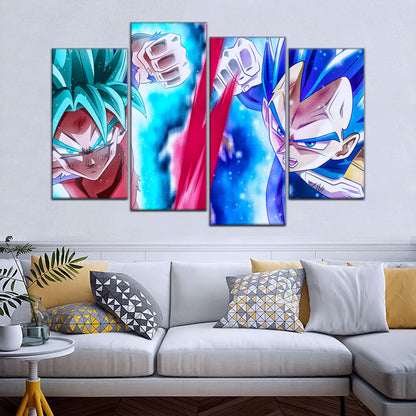 Dragon Ball Super Goku vs Vegeta Showdown Canvas Wall Art - 5 Piece Split Panel DBZ Anime Poster - Ready to Hang Living Room Man Cave Decor - DR5080