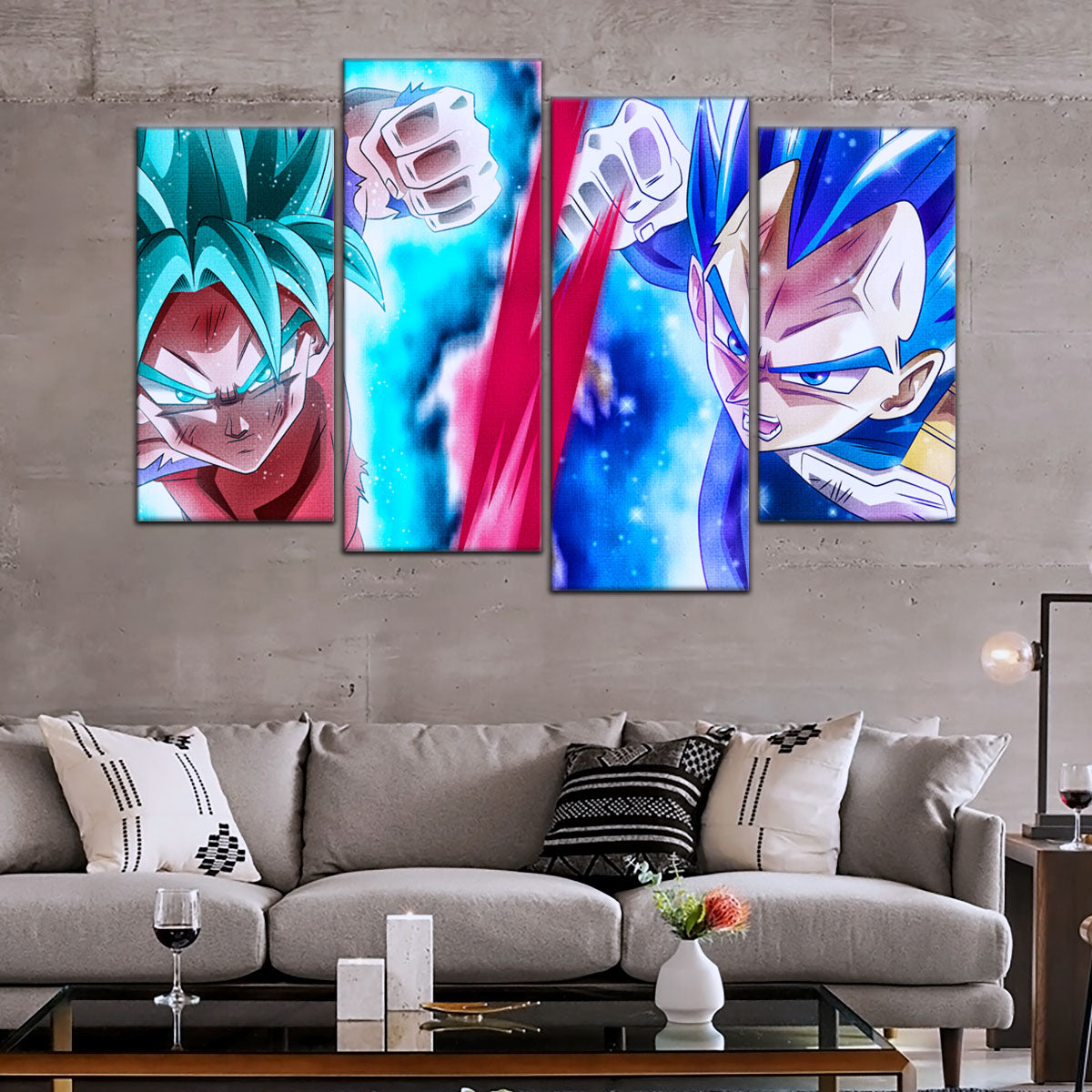Dragon Ball Super Goku vs Vegeta Showdown Canvas Wall Art - 5 Piece Split Panel DBZ Anime Poster - Ready to Hang Living Room Man Cave Decor - DR5080