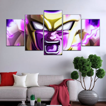 Dragon Ball Super Golden Frieza Canvas Wall Art - 5 Piece Split Panel DBZ Anime Poster - Framed Ready to Hang Living Room Man Cave Decor - DR5083