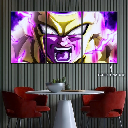 Dragon Ball Super Golden Frieza Canvas Wall Art - 5 Piece Split Panel DBZ Anime Poster - Framed Ready to Hang Living Room Man Cave Decor - DR5083