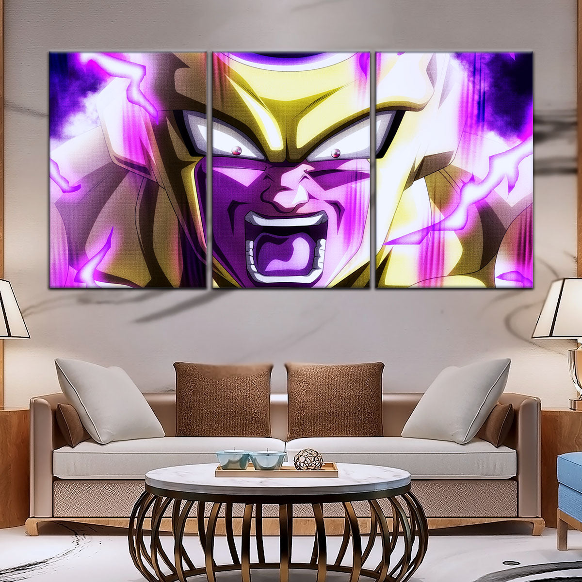 Dragon Ball Super Golden Frieza Canvas Wall Art - 5 Piece Split Panel DBZ Anime Poster - Framed Ready to Hang Living Room Man Cave Decor - DR5083