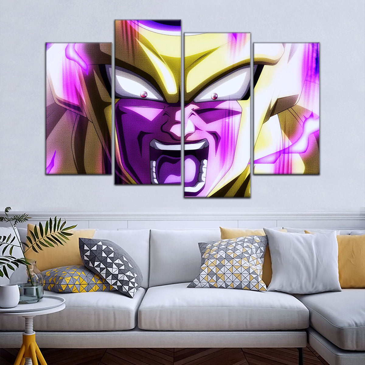 Dragon Ball Super Golden Frieza Canvas Wall Art - 5 Piece Split Panel DBZ Anime Poster - Framed Ready to Hang Living Room Man Cave Decor - DR5083